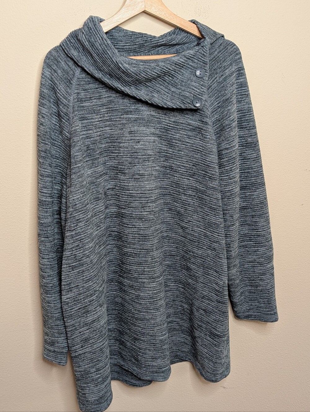 CJ Banks Gray Marled Sweater Knit Hooded Tunic 2X Button‎ Collar